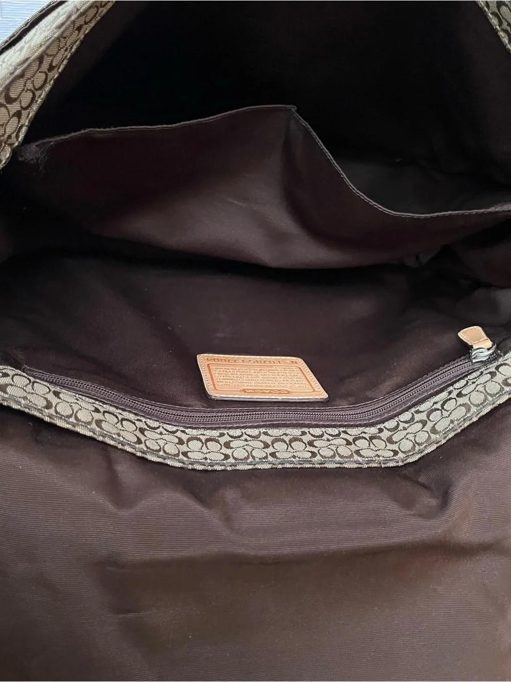 ‘07 Coach Small C Signature Canvas Messenger Bag Natural Vachetta Trim